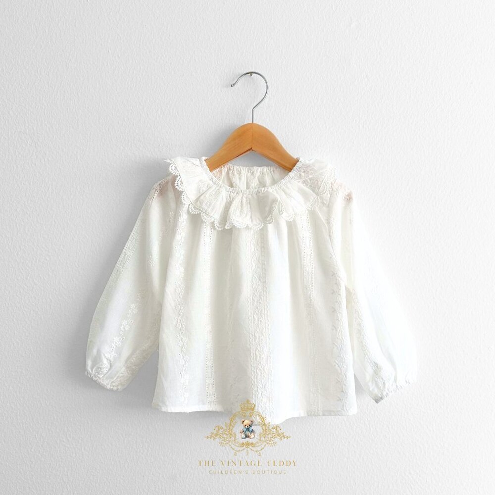 NWT Pretty Girls Long Sleeve Blouse Eyelet Lace Embroidery Boho White 9-12M